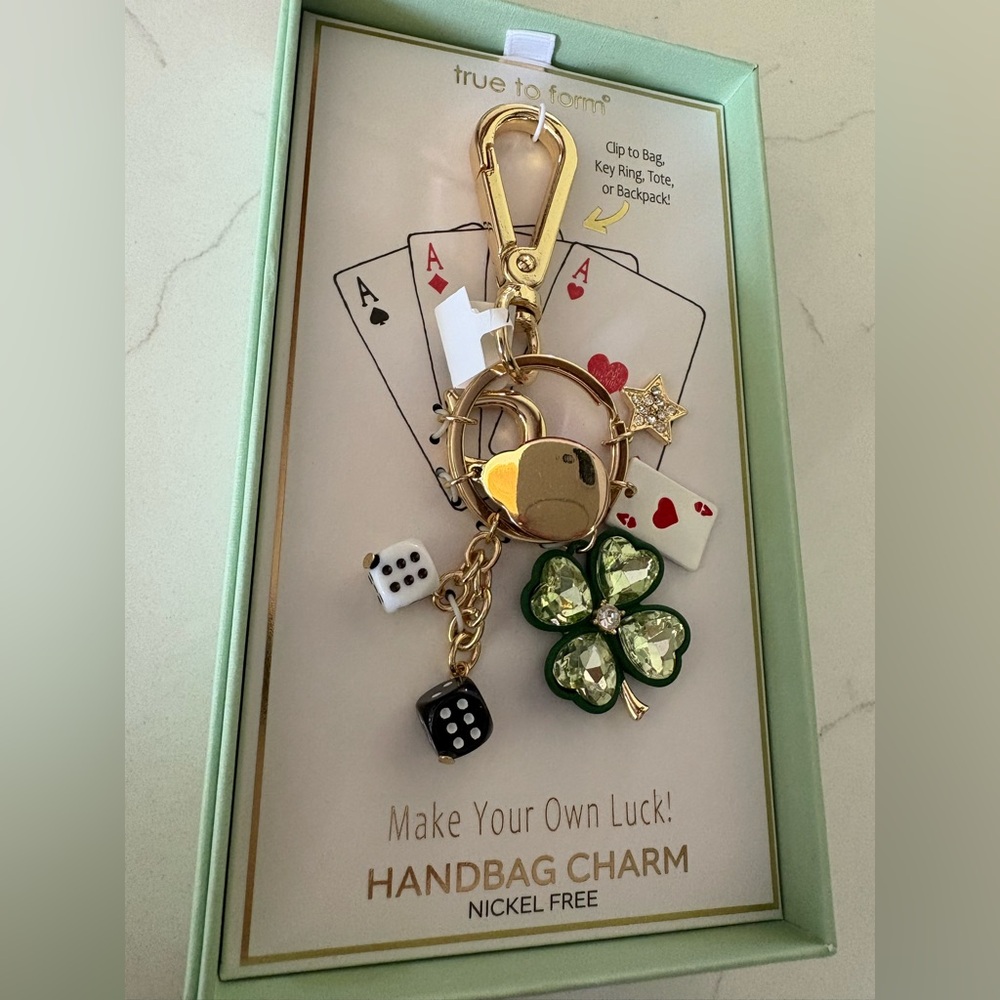 Gold and Green Lucky Key Holder with Clover Charm